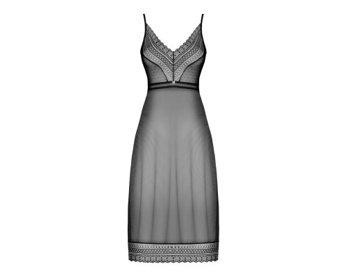 Напівпрозора довга сорочка Obsessive Estiqua chemise M/L, чорний, асиметричний крій