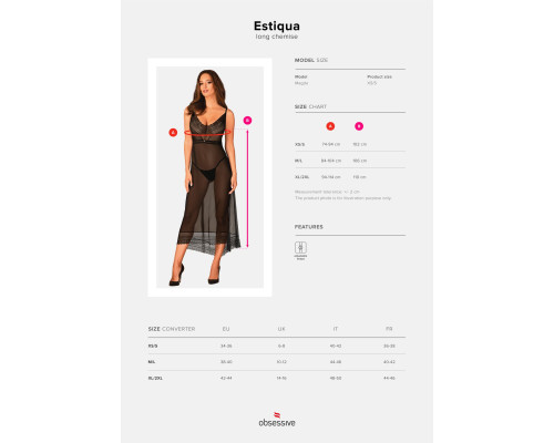 Напівпрозора довга сорочка Obsessive Estiqua chemise M/L, чорний, асиметричний крій