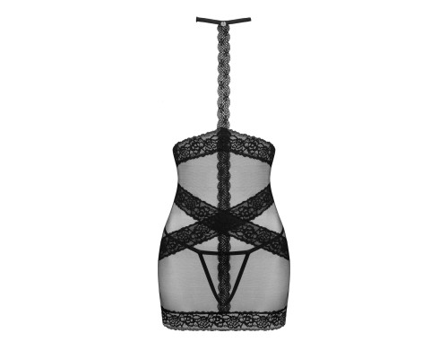 Напівпрозора сорочка з відкритими грудьми Obsessive Lacrisia chemise M/L, чорна, з чокером
