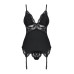 Сатиновий мереживний корсет Obsessive 810-COR-1 babydoll & thong L/XL, чорний, корсет, танга