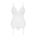 Сатиновий мереживний корсет Obsessive 810-COR-2 babydoll & thong L/XL, білий, корсет, танга