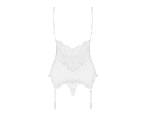 Сатиновий мереживний корсет Obsessive 810-COR-2 babydoll & thong L/XL, білий, корсет, танга