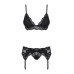 Мереживний комплект білизни Obsessive 810-SEG-1 S/M Black, бюстгальтер, стрінги, пояс для панчіх