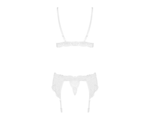 Мереживний комплект білизни Obsessive 810-SEG-2 S/M White, бюстгальтер, стрінги, пояс для панчіх