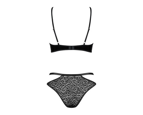 Еротичний комплект під латекс зі стрепами Obsessive Bagirela 2-pcs set L/XL, чорний, під леопард, бю