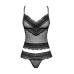 Напівпрозорий набір з прикрасами Obsessive Ivannes top & thong S/M, чорний, топ та танга