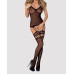 Бодістокінг Obsessive Bodystocking F214 black S/M/L, імітація корсета та панчіх на підв’язках