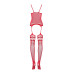 Бодістокінг Obsessive Bodystocking F214 red S/M/L, імітація корсета та панчіх на підв’язках