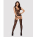 Бодістокінг Obsessive Bodystocking F221 S/M/L, силуетний малюнок з квітковими мотивами, імітація пан