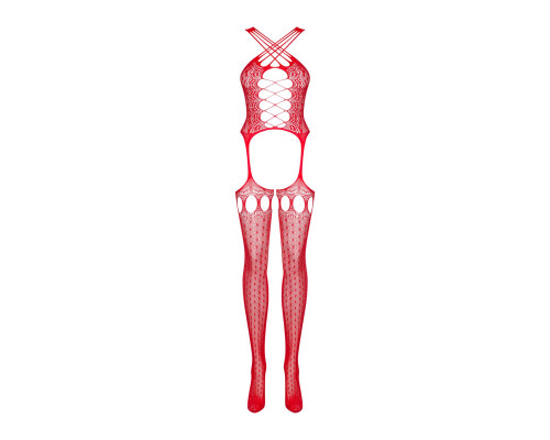 Бодістокінг Obsessive Bodystocking G313 S/M/L red, шнурівка, геометричний декор