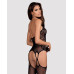 Бодістокінг Obsessive Bodystocking G316 S/M/L, квітковий декор, схрещені підв’язки
