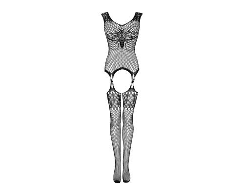 Бодістокінг Obsessive Bodystocking G323 XL/XXL black, малюнок бджоли та метелика