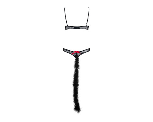 Еротичний костюм гепарду Obsessive Gepardina 3 pcs costume S/M, чорний, хутряне оздоблення, монокіні