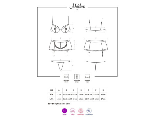 Еротичний костюм покоївки Obsessive Maidme set 5pcs S/M, бюстгальтер, пояс з фартухом, панчохи