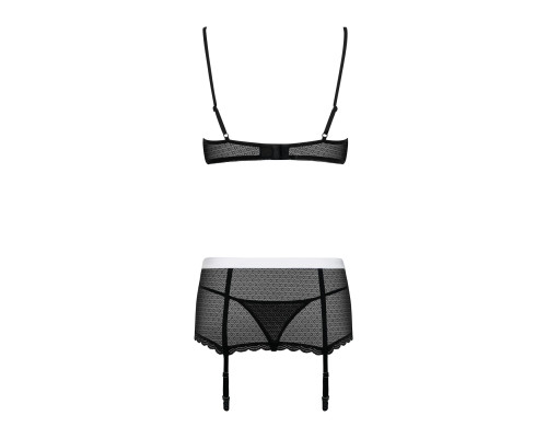 Еротичний костюм покоївки Obsessive Maidme set 5pcs L/XL, бюстгальтер, пояс з фартухом, панчохи, стр