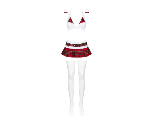 Еротичний костюм школярки з мініспідницею Obsessive Schooly 5pcs costume S/M, біло-червоний