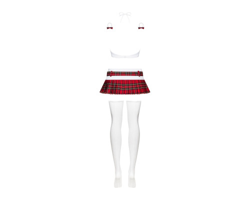 Еротичний костюм школярки з мініспідницею Obsessive Schooly 5pcs costume S/M, біло-червоний