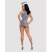 Еротичний костюм стюардеси Obsessive Stewardess 3 pcs grey L/XL, сірий, сукня, стрінги, пілотка
