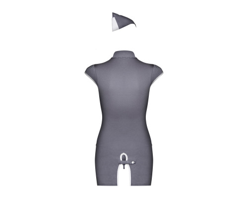 Еротичний костюм стюардеси Obsessive Stewardess 3 pcs grey L/XL, сірий, сукня, стрінги, пілотка