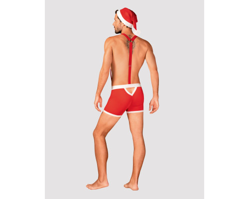 Чоловічий еротичний костюм Санта-Клауса Obsessive Mr Claus S/M, боксери на підтяжках, шапочка з помп