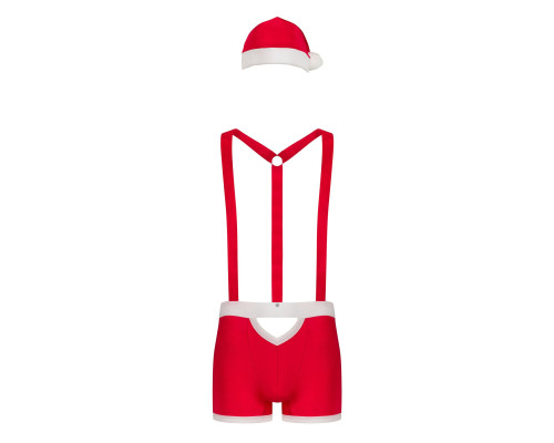 Чоловічий еротичний костюм Санта-Клауса Obsessive Mr Claus L/XL, боксери на підтяжках, шапочка з пом