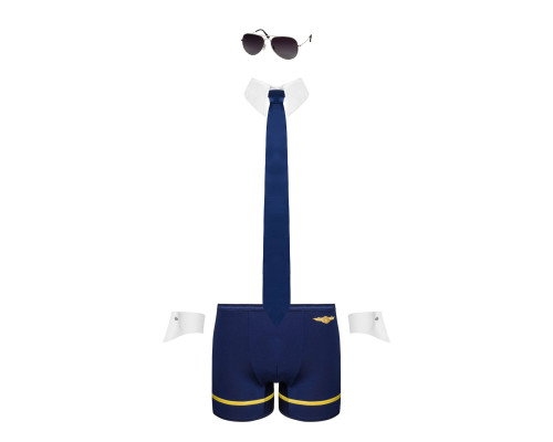 Еротичний костюм пілота Obsessive Pilotman set 2XL/3XL, боксери, манжети, комір з краваткою, окуляри
