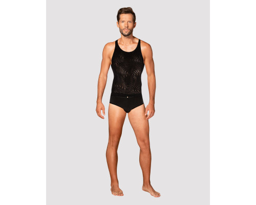 Чоловіча напівпрозора майка-борцовка з візерунком Obsessive T103 tank top S/M/L, чорна