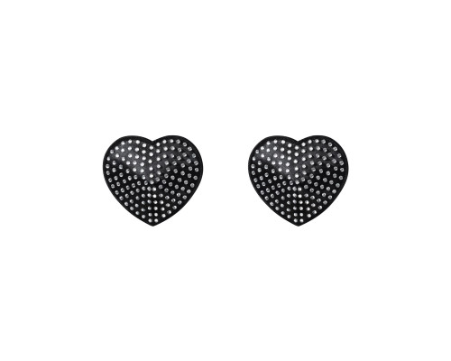Накладки-серця на соски зі стразами Obsessive A750 nipple covers, чорні