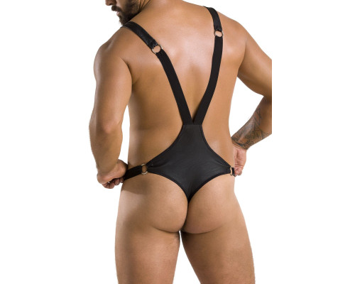 Чоловіче боді з люверсами Passion 028 HARRY L/XL Black, екошкіра, на шлейках