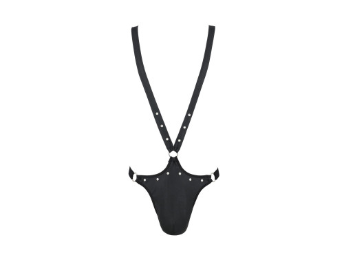 Чоловіче боді з люверсами Passion 028 HARRY L/XL Black, екошкіра, на шлейках