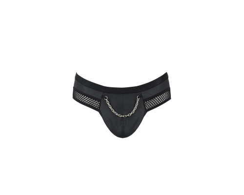 Чоловічі труси з ланцюжком Passion 030 SLIP TOM XXL/XXXL Black, екошкіра, відкриті сідниці