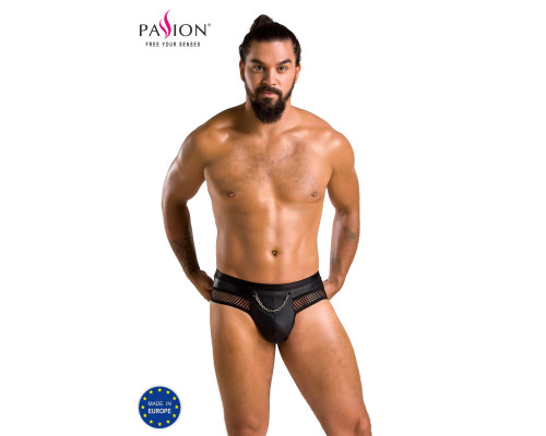 Чоловічі труси з ланцюжком Passion 030 SLIP TOM XXL/XXXL Black, екошкіра, відкриті сідниці