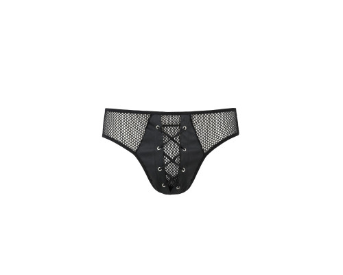 Чоловічі труси зі шнурівкою Passion 035 SLIP RICHARD L/XL Black, екошкіра, сітка