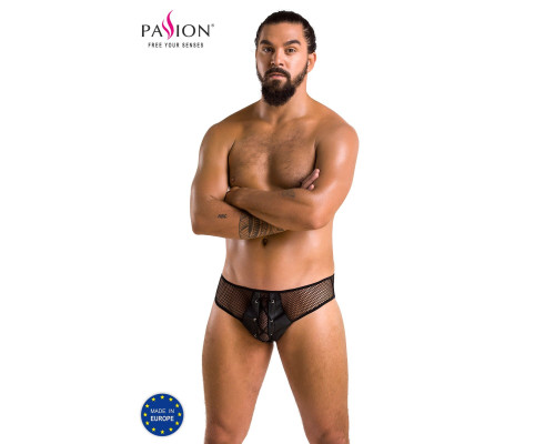 Чоловічі труси зі шнурівкою Passion 035 SLIP RICHARD L/XL Black, екошкіра, сітка