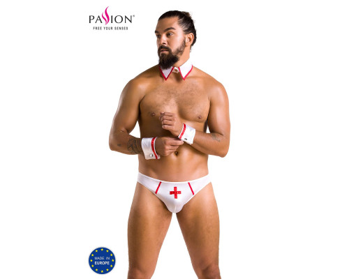 Комплект еротичної чоловічої білизни Passion 037 GREGORY L/XL White, труси, комірець, манжети