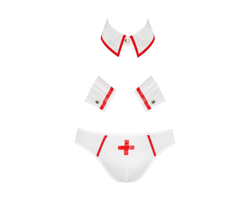 Комплект еротичної чоловічої білизни Passion 037 GREGORY XXL/XXXL White, труси, комірець, манжети