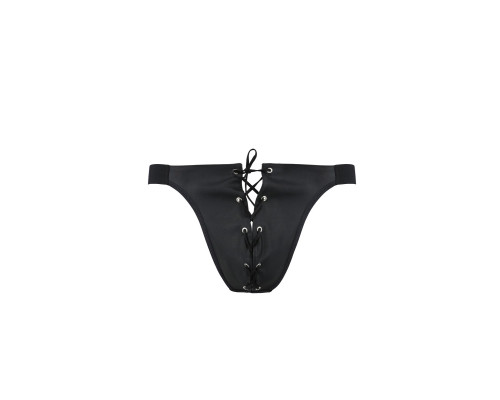 Чоловічі сліпи на шнурівці Passion 044 SLIP BEN S/M Black, екошкіра, люверси