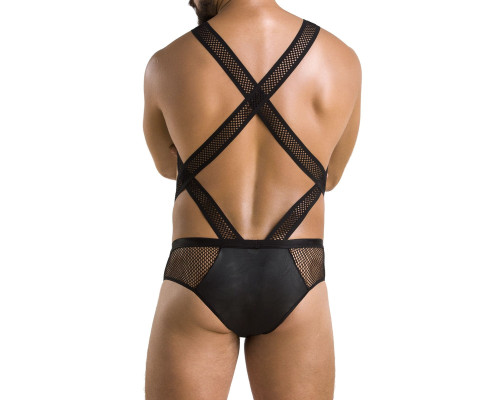 Чоловіче еротичне сітчасте боді Passion 045 VICTOR S/M Black, екошкіра, сітка