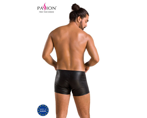 Чоловічі шкіряні боксери з блискавками Passion 049 SHORT MATT XXL/XXXL Black