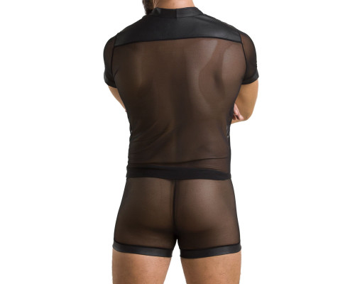 Комплект сітчастої чоловічої білизни Passion 052 SET MICHAEL 2XL/3XL black сорочка, боксери заклепки