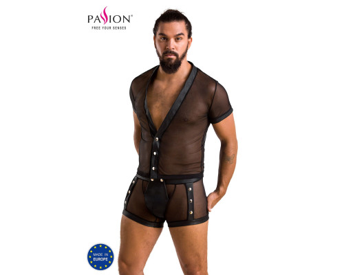 Комплект сітчастої чоловічої білизни Passion 052 SET MICHAEL 2XL/3XL black сорочка, боксери заклепки
