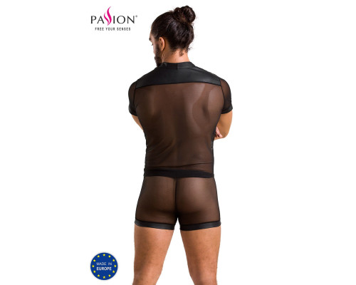 Комплект сітчастої чоловічої білизни Passion 052 SET MICHAEL 2XL/3XL black сорочка, боксери заклепки