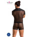 Комплект сітчастої чоловічої білизни Passion 052 SET MICHAEL 2XL/3XL black сорочка, боксери заклепки