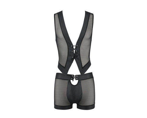 Комплект чоловічої білизни на шнурівці Passion 053 SET WILLIAM L/XL Black, жилет, боксери