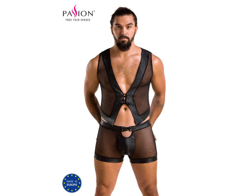 Комплект чоловічої білизни на шнурівці Passion 053 SET WILLIAM S/M Black, жилет, боксери