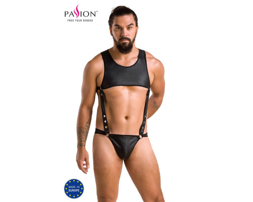 Чоловіче шкіряне боді Passion 056 ADAM S/M Black, заклепки