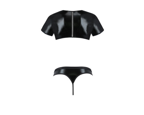 Комплект чоловічої білизни під латекс Passion 057 SET PETER L/XL Black, кроп-топ, стринги