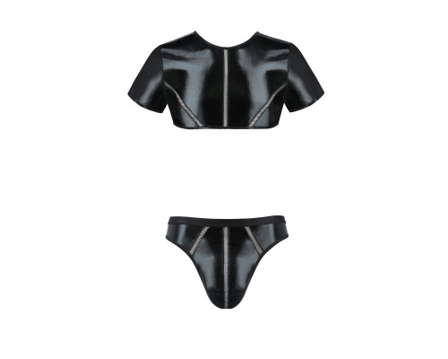 Комплект чоловічої білизни під латекс Passion 057 SET PETER S/M Black, кроп-топ, стринги