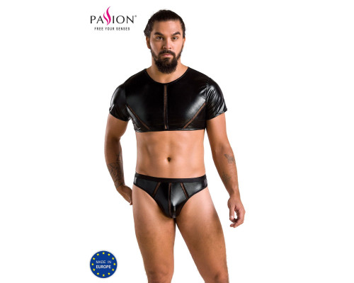 Комплект чоловічої білизни під латекс Passion 057 SET PETER S/M Black, кроп-топ, стринги