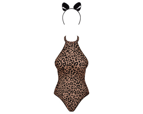 Еротичний костюм леопарда Obsessive Leocatia teddy S/M, боді, обруч з вушками